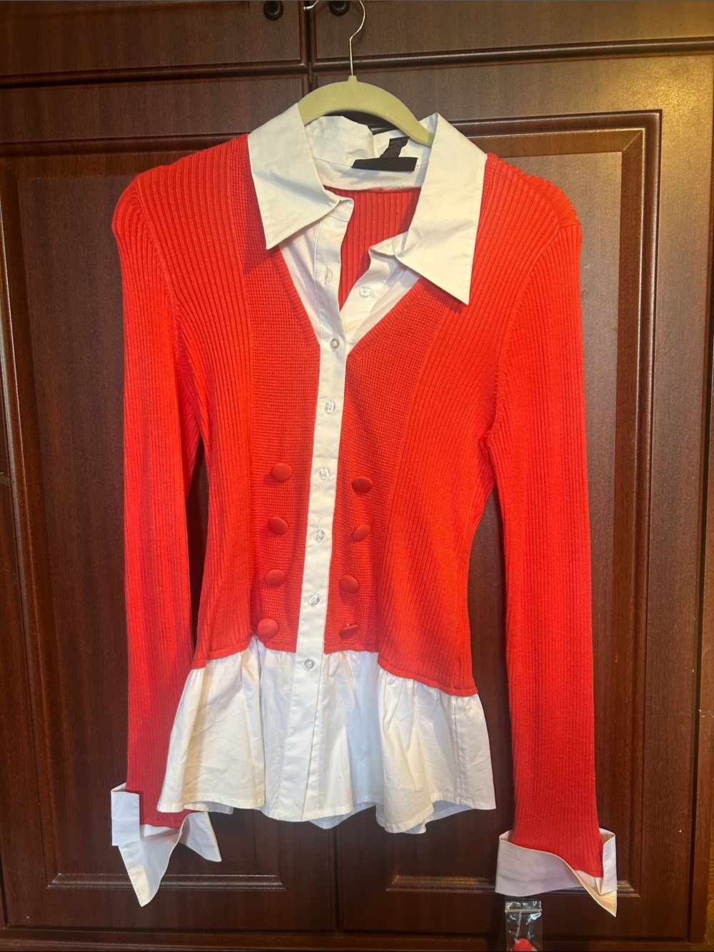 INC International Concepts Cerise Red Top with White Trim